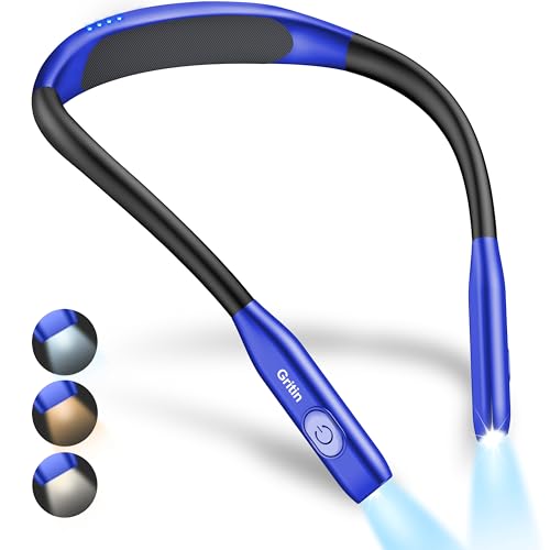 Gritin Hals Leselampe Buch Wiederaufladbar, Augenschutz Buchlampe mit 3 Farbtemperaturen & Stufenlos Dimmar, 80 Stunden Dauer,Ergonomisches Design Halslampe für Lesen ins Bett/Stricken-Dunkelblau