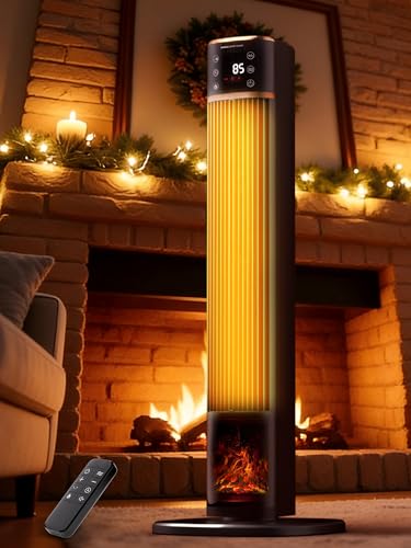 Uthfy Space Heater for indoor use, Large Room Heater with 3D Flame Effect, 1500W Portable Electric Heater with ECO, 90° Oscillating, Remote, PTC Ceramic Heaters for Bedroom, Office, Home by Uthfy - Image 2