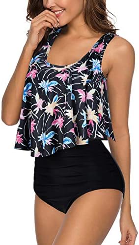 DOULAFASS Women Ruffled Top with High Waisted Bottom Tankini Sets 2 Pieces Swimsuit