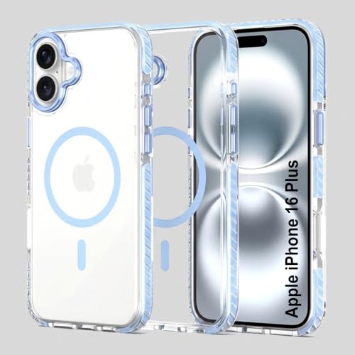Image of Zapcase Crystal Clear Back case for iPhone 16 Plus | PC Back | TPU Bumper with Inner Rubber Grip | Metal Camera Guard Bezel | Metal Buttons | Scratch Resistant | 2 Layer Edge Protection | Light Blue