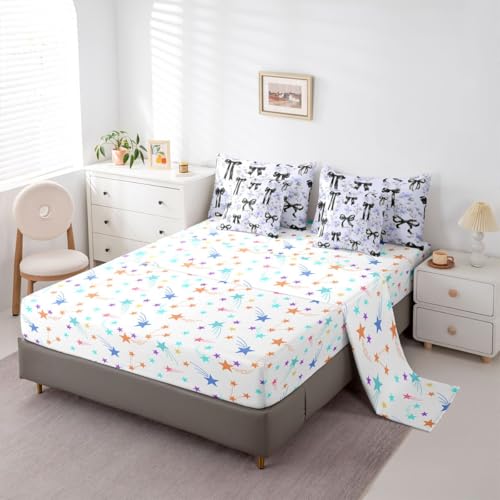 Image of Black Bow Tie Bed in a Bag King Size Comforter Set 7-Piece Boho Floral Pink Flowers Bedding Sets Cute Princess Bow Comforter and Sheet Set, Girly Ribbon Bowknot Room Decor,Kawaii Room Decor Aesthetic