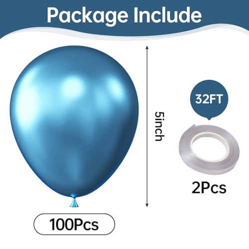 Image of KALOR Metallic Blue Balloons, 100 pcs 5 inch Thick Latex Chrome balloons for Balloon Garland Arch, Birthday Decoration, Wedding Party, Baby Shower Decorations