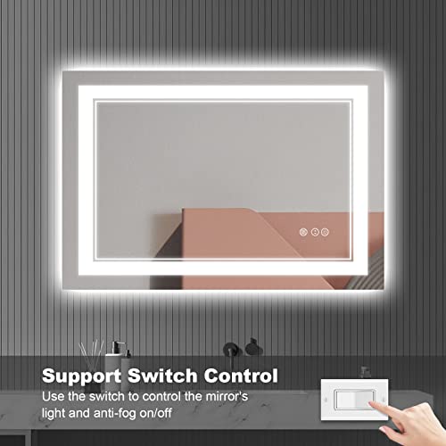 48x28 Inch LED Bathroom Mirror with Lights, Backlit and Front Lighted Bathroom Mirrors for Wall, Anti-Fog Dimmable, Memory, Shatterproof, LED Vanity Mirror for Bathroom