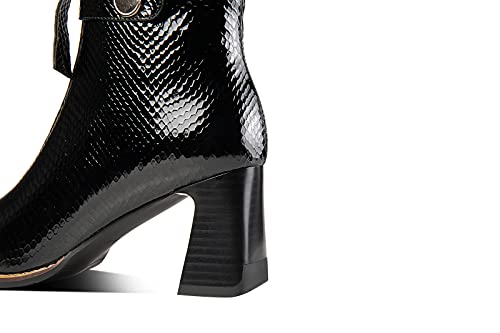 TinaCus Patent Leather Women's Handmade Chunky Heel Side Zip Up Square Toe Ankle Boots with Front Zipper Decor3