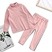 Kids’ Boy Girl Cotton Thermal 𝐔nderwear Set Winter Top & Long 𝐉ohns Turtleneck Base Layer Shirt & (Pink, 4-5 Years)