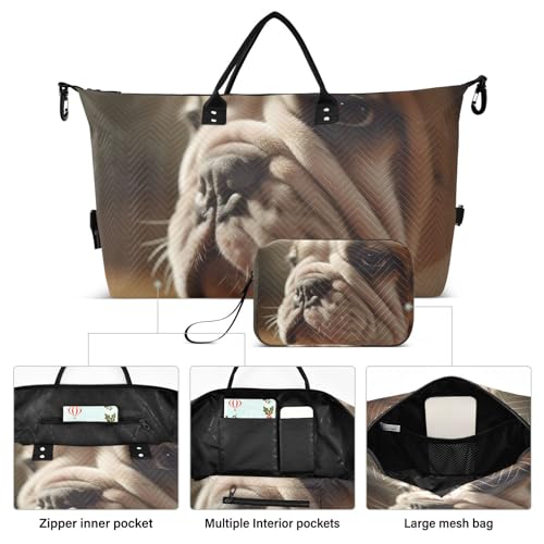 Large Travel Duffel Bag, Bulldog Close Up Sports Tote Gym Bag, Shoulder Weekender Overnight Bag for Women Men, Carry On Luggage with Toiletry Bags2