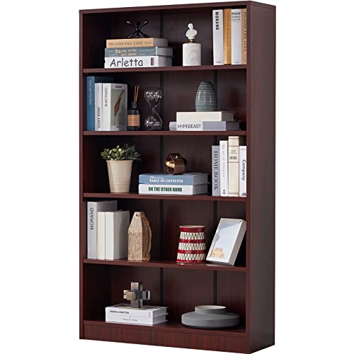 Farini Mahogany Bookshelf for Bedroom 5 Shelf Office Bookcase 60 Inches Tall Modern Wood Bookshelf...