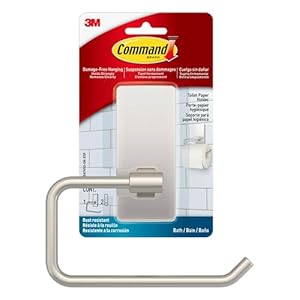 Command Toilet Paper Holder Satin Nickel with Water Resistant Command Strips, Rust Resistant Bathroom Organizer