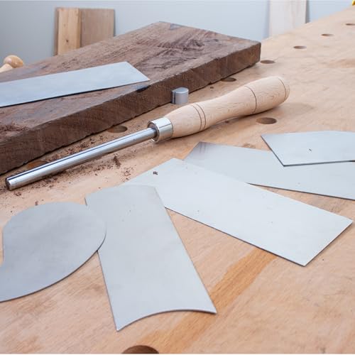 Fulton Cabinet Scraper Burnisher with 6 Piece Multi-Shaped Card Scraper Woodworking Set, 3 Rectangle 1 Beveled 1 Curved (Convex and Concave) and 1 Gooseneck Wood Scraper for Woodworking