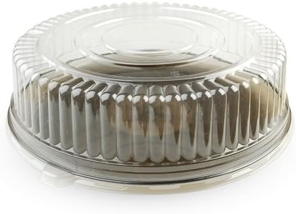 Miniatura 2 de Fineline Settings 3510-BK, bandejas redondas de plástico negro de 16 pulgadas con 7 compartimentos con tapas de PET transparente de cúpula para