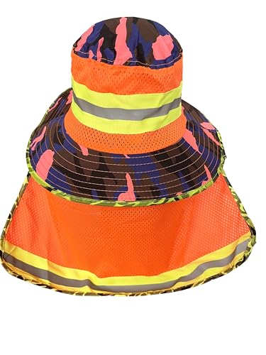 Image of Men High Visibility Reflective Sun Hat with Neck Flap Wide Brim Boonie Hat Bucket Cap