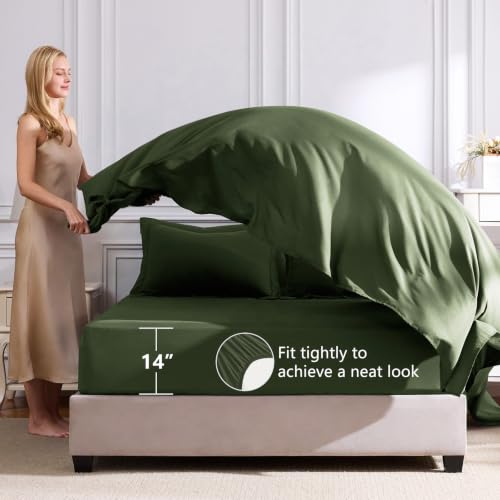 Image of CozyLux Oversized King Comforter Set Olive Green - 7 Pieces Bed in a Bag Comforter Set with Sheets, Luxury Soft Bed Set, Bedding Set with Down Alternative Comforter, Sheets, Pillowcases & Shams