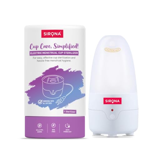 Sirona Electric Menstrual Cup Sterilizer - Pack of 1 | Steam Sterilization for Menstrual Cup | Auto Power-Off | BPA-Free | Kils 99% Germs