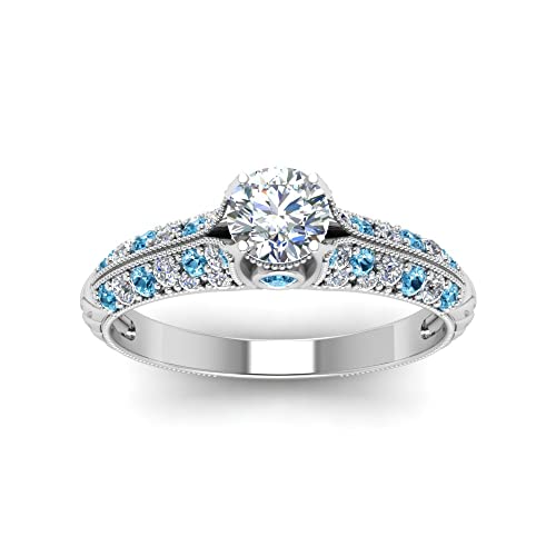 Image of Choose Your Gemstone 2 Row Milgrain Diamond CZ Ring 925 Sterling Silver Round Shape Vintage Engagement Rings Matching Jewelry Wedding Jewelry Easy to Wear Gifts US Size 4 to 12