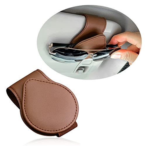 OFBAND Magnetic Sunglass Holder for Visor PU Leather Car Organizer - Universal Accessory (Brown)