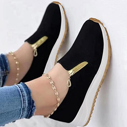Chaussures décontractées en daim légères avec fermeture éclair mocassins plats noir 40 - 2