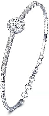 StarGems 0.5ct Moissanite 925 Silver Platinum Plated Zirconia Surrounded Adjustable Round Bracelet B4689