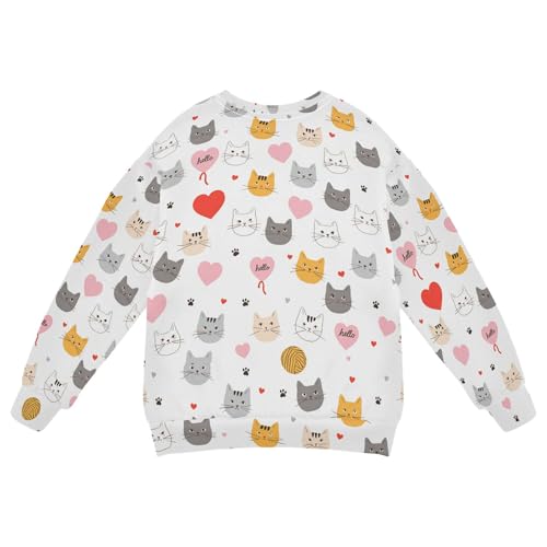 JUNZAN Cute Cat with Hearts Little Girls Hoodie Sweatshirt Crewneck Boys Sweat Shirt Camping 4T2
