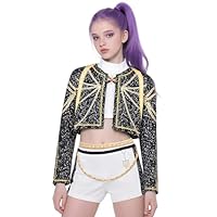 Girls Pop Star Costume 3 Piece Idol Dancer Outfit with Golden Chain Print for Kids Halloween Costumes Demon Cosplay Hunters Stage Performance Outfit ZW170S