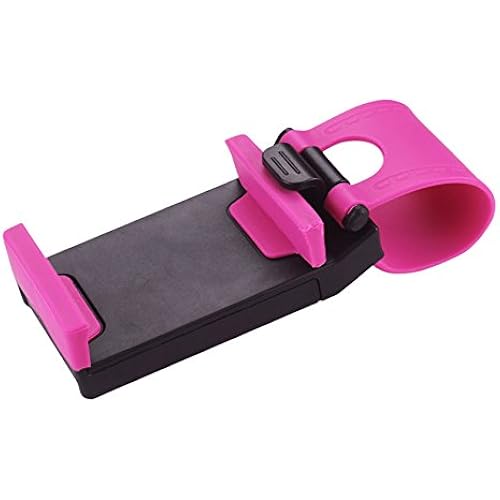 Reiko Car Steering Wheel Phone Mount - Retail Packaging - Hot Pink