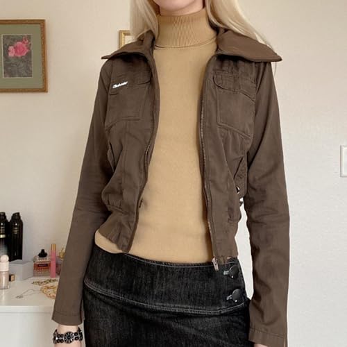 Monkay Womens Bomber Jacket Slim Fit Zip Up Cargo Jackets Y2K Cropped Outfit Vintage Casual Street Spring Fall Coat3