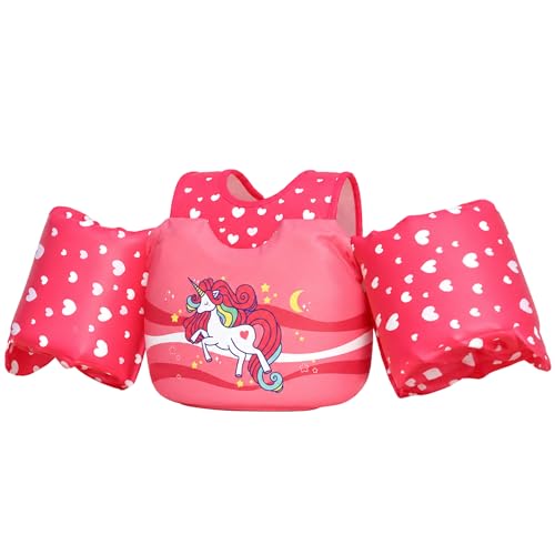 Dark Lightning Toddler Swim Vest for Kids Ages 2-7 Kids Floaties with Arm Wings USCG Approved Pool Swim Vest for Boys Girls 33-55 lbs Red Unicorn