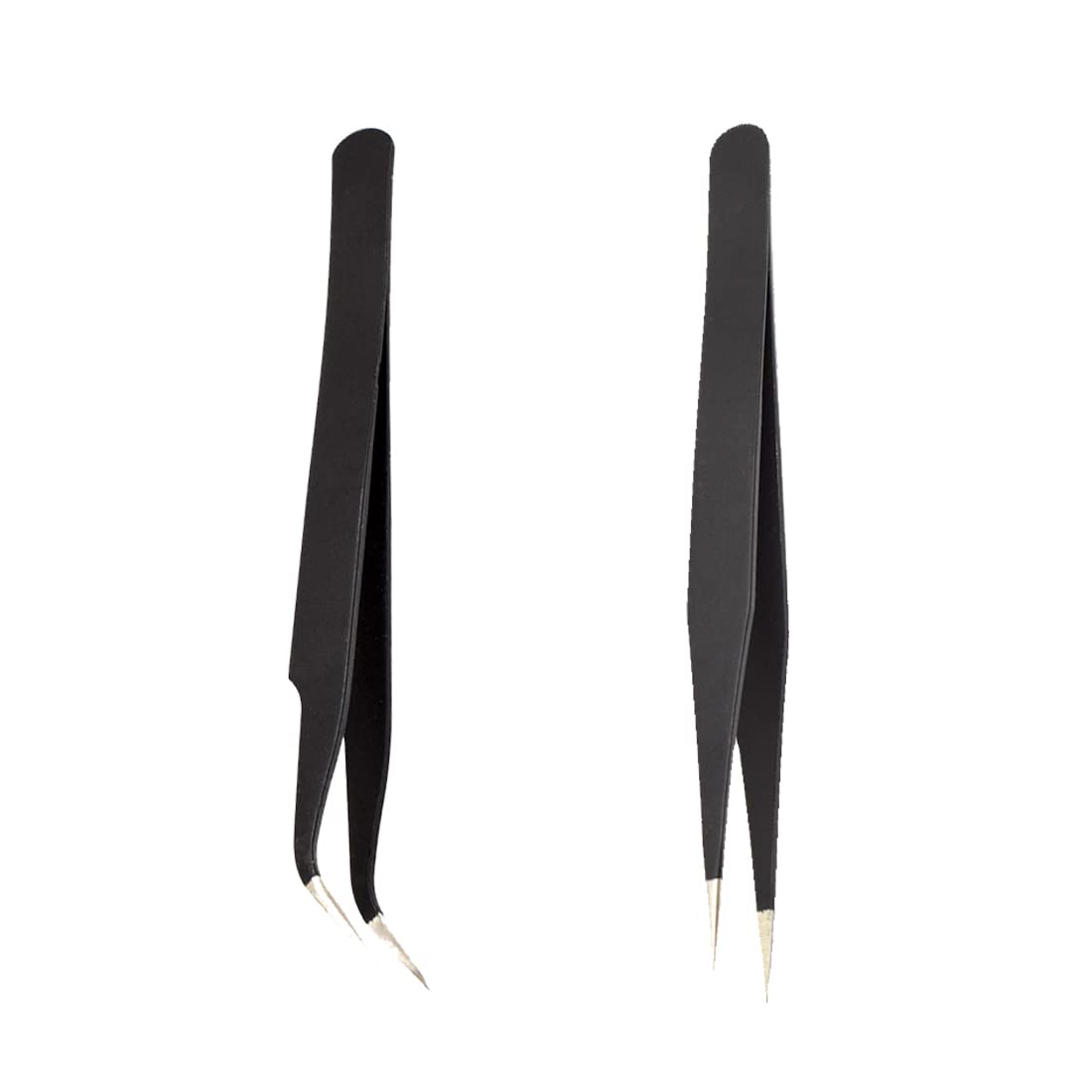 Paquete de 2 pinzas puntiagudas curvas rectas de acero inoxidable para extensiones de pestañas, pegatinas para uñas, diamantes de imitación, recogedores de pestañas, uñas de gel acrílico, arte DIY