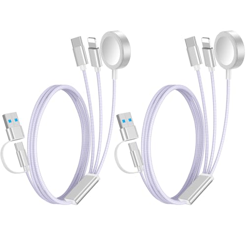 2Pack Travel Essentials 3-in-2 Multi Fast Charging Cable for iPhone/Apple Watch Charger,Xbox Series X Charger,[Portable] Type C/Lightning Cable for iWatch Ultra/SE/10-2&iPhone 16-11&Xbox X&Galaxy