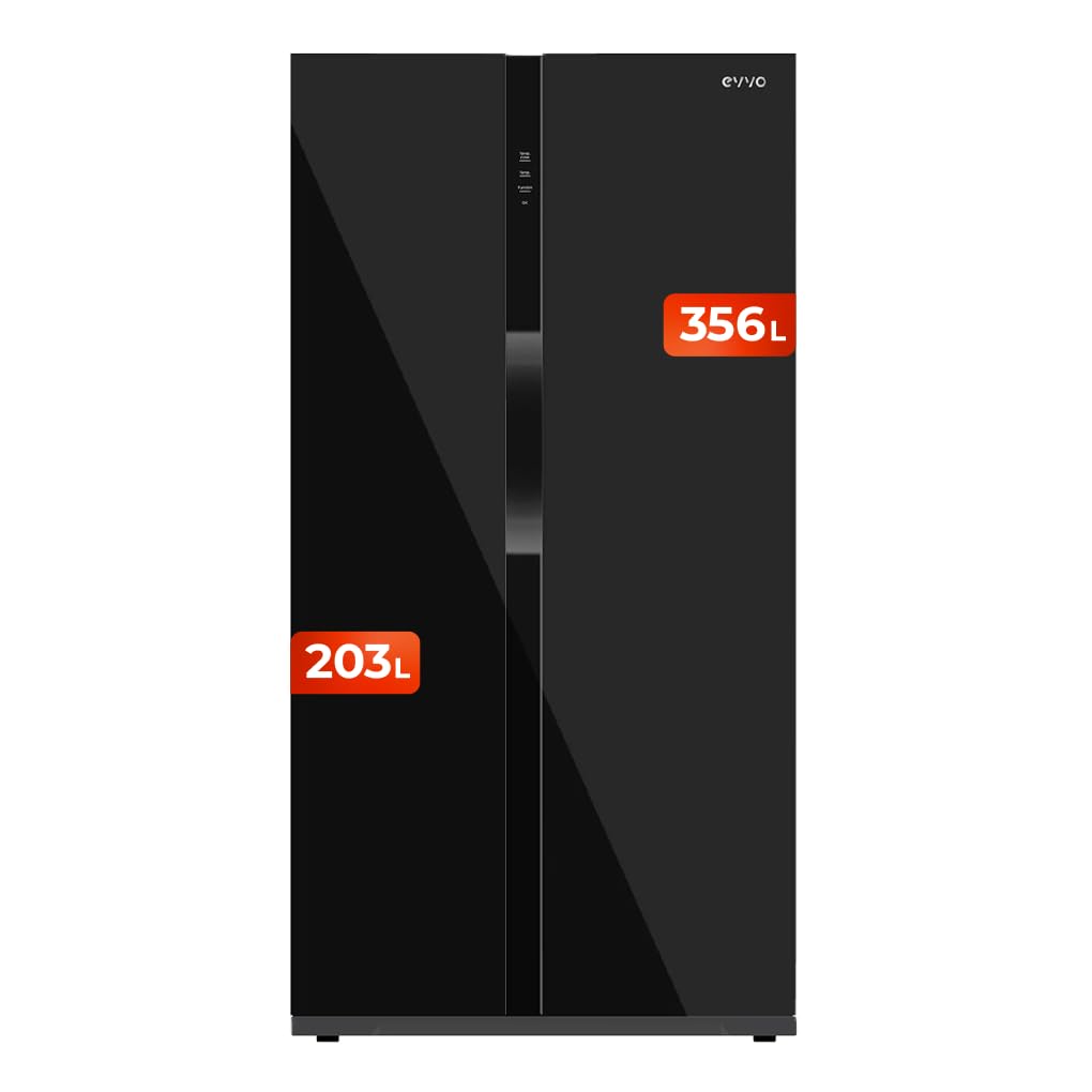EVVO Frigorífico americano F90 Glass, Motor Inverter, Glass Door, Total No Frost, 352l + 198l, tecnología LECO, Negro