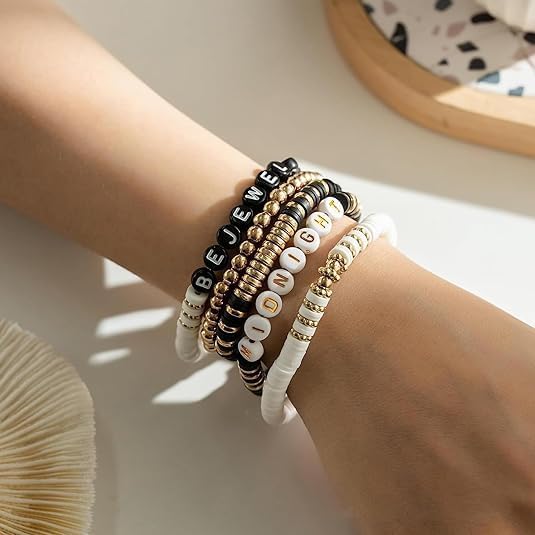 Miniatura 5 de SALBFL Pulseras elásticas para mujer, pulseras de cuentas, pulseras con dijes para mujeres, conjunto de pulseras, pulseras apilables, pulsera de