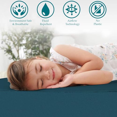 Image of 100% Waterproof Premium Cotton Feel Mattress Protector King Size, 72x78 Inches | Breathable and Hypoallergenic Ultra Soft Fitted Bed Protector Cover Fits Upto 10 Inches- King (TealGreen)