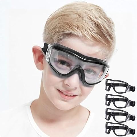 COMLZD kids safety glasses, goggles, safety protection, windproof, anti-droplet, impact-resistant ballistic lenses (Black four-pack) Cover