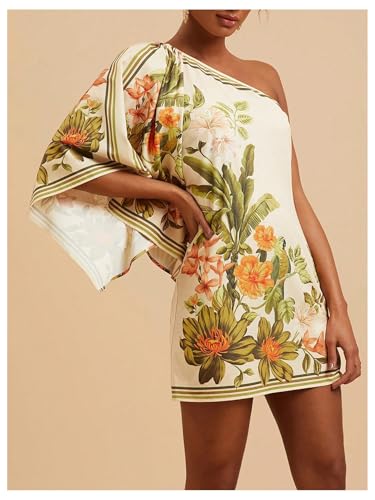 MakeMeChic Women's Boho Dresses Floral Ponchos Dolman Sleeve Dress Asymmetrical Mini Dress4
