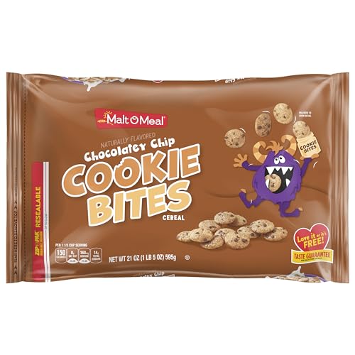 Malt-O-Meal Chocolatey Chip Cookie Bites Kids Breakfast Cereal, tamaño familiar, paquete a granel, cereales, 600 ml, paquete de 1