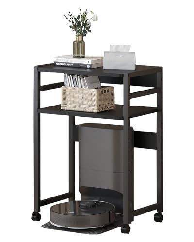 SUOWUKS ロボット掃除機収納ラック お掃除ロボット置き台 多サイズ対応 高さ調節可能収納ラック サイドテーブル 落下防止 ベッドサイドテーブル キャスター付き 移動便利 空間活用ラック 寝室 リビングルーム ソファ ベッドサイド 室内収納 (ブラック, 幅49CM) [並行輸入品]