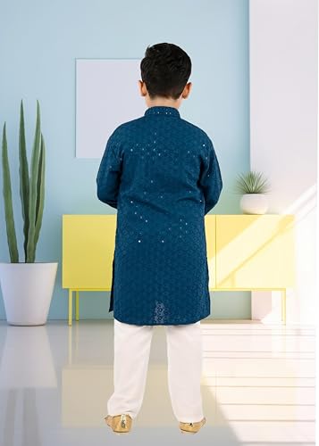 Image of Traditiona Kurta with White Pajama Set, Kids Ethnic Wear, Cotton Blend