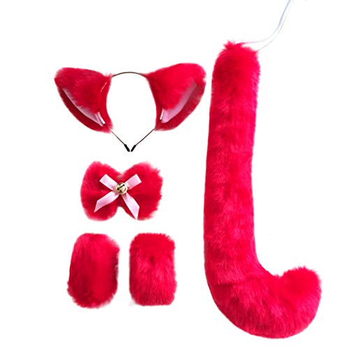 FORLADY Traje de cinco piezas Fox Set Fox Ear Foxtail Animation Surround Cosplay Accessories Accesorios de mucama Cosplay Anime Fox Tail Suit