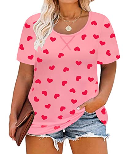 Image of CARCOS Plus Size Tops for Women Short Sleeve Shirt Summer Star /Leopard /Tie Dye /Flower Crewneck Pullover Tunic XL-5XL