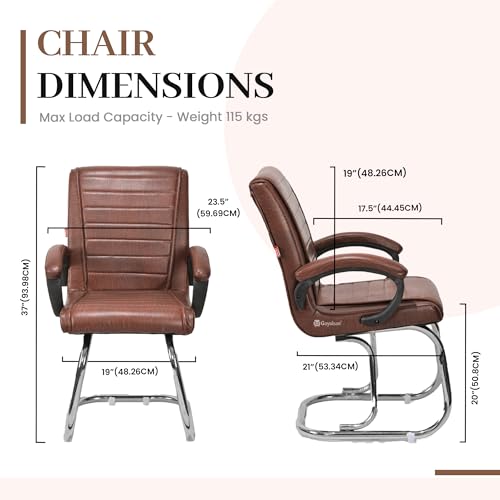 Image of GOYALSON Home Exclusive Visitor Study Reception Chair with Arm Rest and Heavy Frame with Cushioned Seat Back (1, Tan, SS 303 Stainless Steel Frame)
