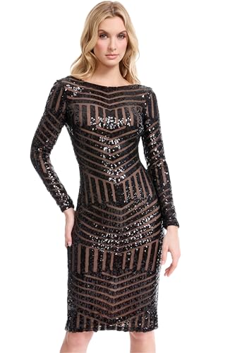 Image of Dress The Population Womens Emery Long Sleeve Stretch Sequin Midi Sheath Ddr147