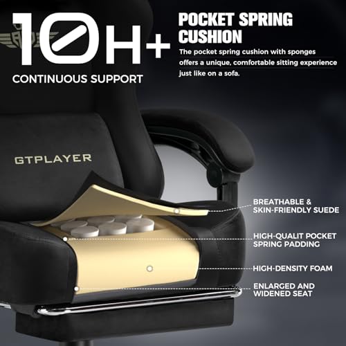 Image of GTPLAYER Big and Tall Gaming Chair 400lbs Heavy Duty Office Chair with Foot Rest, High Back Pocket Spring Ergonomic Computer Chair for Adults, Wide Comfy Seated Cushion with Linkage Armrests, Black