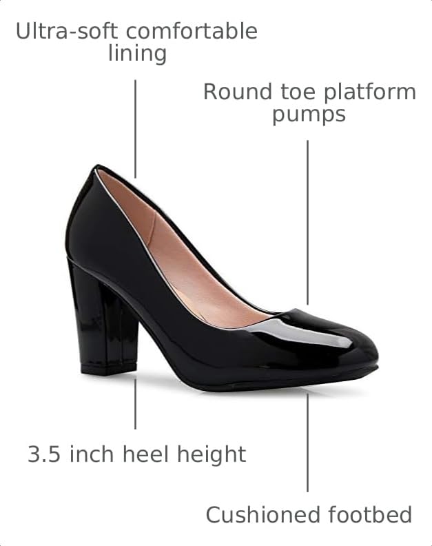 Image of Olivia K Women's Classic Round-Toe Platform Pumps High Block Heel - Adorable, Comfortable