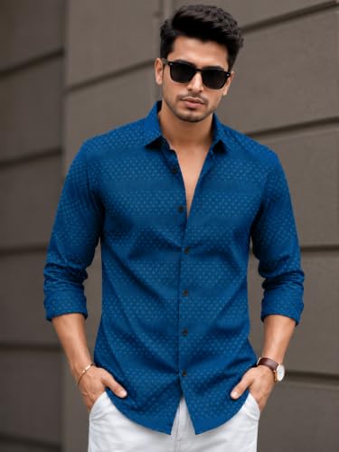 Image of The Kab's Men Casual Shirt | Textured Cotton Fabric Regular Fit Shirts for Men Stylish | Full Sleeve Shirt for Man | Comfortable Breathable Fabric | Perfect for Casual Office and Outing Wear