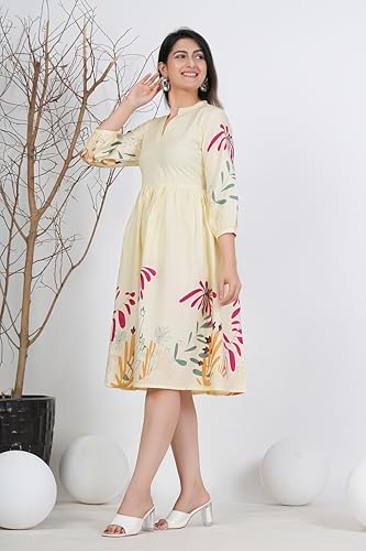 Image of Monique Brand Women's /Girls Cotton Kurta for Women Floral Printed Regular Fit Anarkali Kurta ||Floral Flared Western Dress