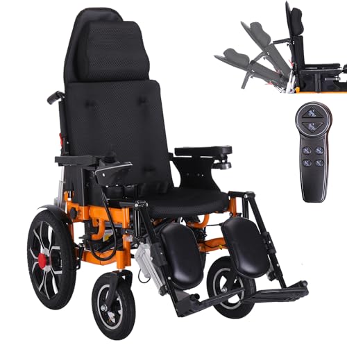 Reclining Foldable Electric Wheelchair,Comfortable Electric Wheelchair for Adults,Full Reclining Power Wheelchairs with High Back Removable Headrest,Easy Folding Portable Lightweight Wheelchair-20Mile