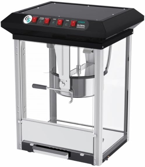 GS1735 Popcorn Maker with Temperature Safe Glass, 6 oz. Capacity, 17 3/4" Width x 14 3/4" Depth x 23" Height, Stirring Function for Even Popping, Stainless Steel Kettle
