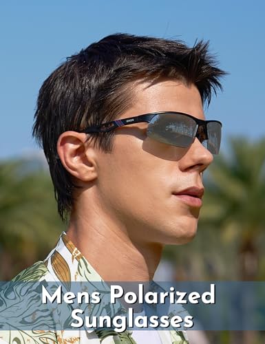 Image of BIRCEN Polarized Anti-Glare Sunglasses for Men: Lightweight Metal Wrap around Sun Glasses UV Protection for Driving Fishing