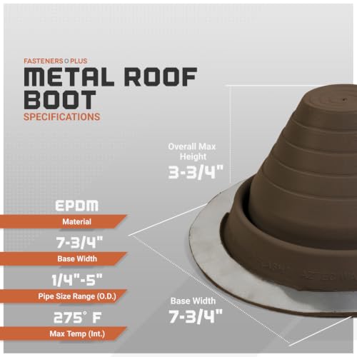 Image of Fasteners Plus #3 Round EPDM Metal Roof Pipe Flashing Boot (Fits 1 /4 inch - 5 inch Pipe OD), Brown