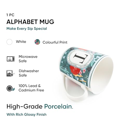 Image of Shay Alphabet Mug 300ml, Letter T Printed Coffee Mug for Girls, Boys, Friends | Ceramic Mug |Glossy Finish | Ceramic Coffee Cup | Porcelain | Microwave Safe (Alphabet Mug - T)