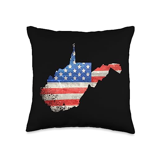 State of West Virginia Souvenirs by WV Patriotic State of West Virginia USA Flag for Men Women Kids Throw Pillow, 16x16, Multicolor